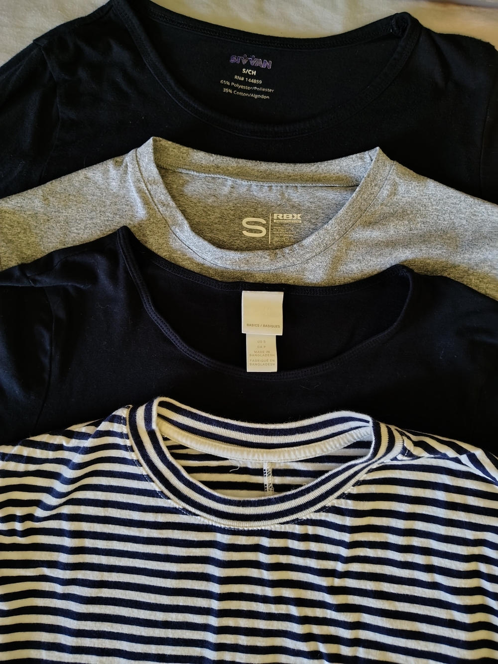 4-Pack Underscrub Mix Shirts Black Gray Navy White Solid & Stripes Women Small